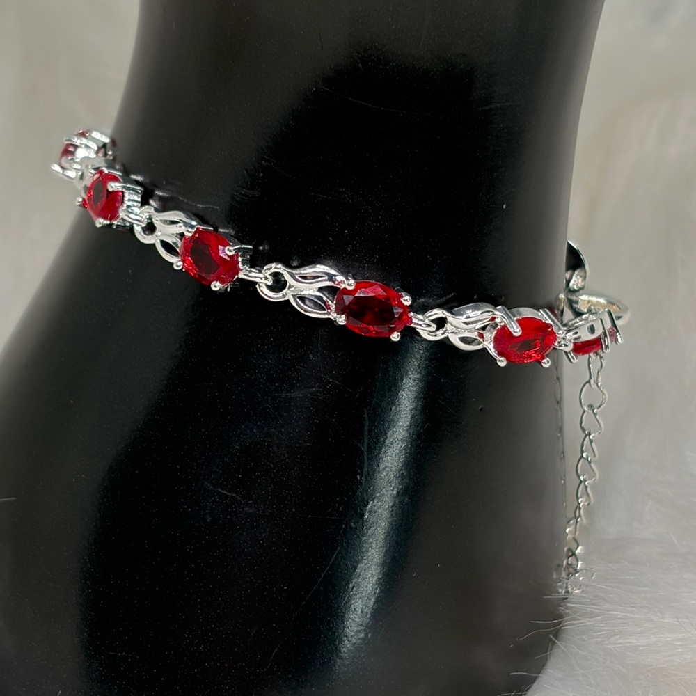 925 Sterling Silver Created Ruby Bracelet July Birthstone Romantic Tennis Style